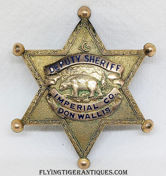 Beautiful 1940 Imperial County California Deputy Sheriff Badge of Famed lawman Don Wallis in GF by LAS&SCO