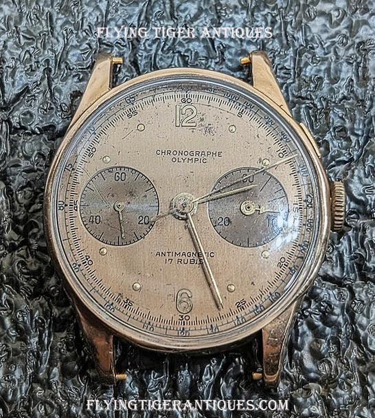 Great WWII Swiss Olympic Chronographe 18K Watch Engraved to USAAF Pilot Lt. H.F. Collins 363rd Tact Rec June 1944