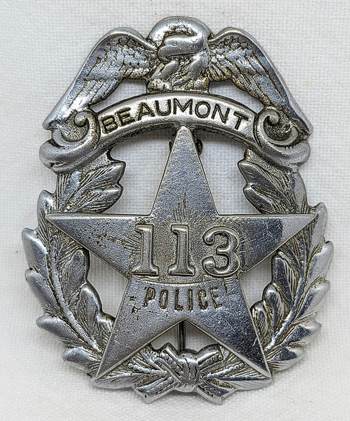 Great 1930s – 1940s Beaumont TX Police Badge # 113