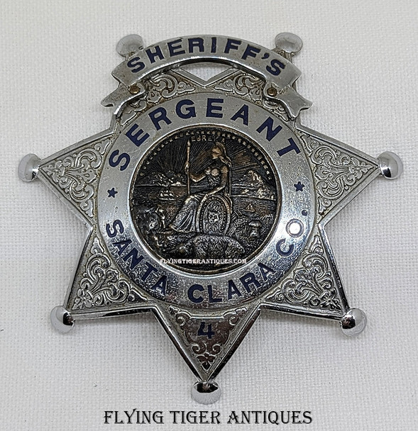 Great 1930s Santa Clara Co CA Sheriff Sergeant 7 point Star Badge # 4 by Ed Jones