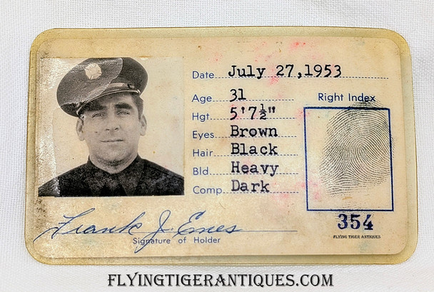 Rare 1953 Hillsborough California fire Department Lieutenant Photo ID Credentials of Frank J. Enes from 1953