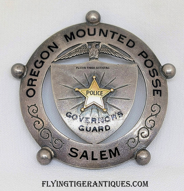 HUGE circa 1941 Sterling & 14K Gold Oregon Mounted Posse Governor's Guard Salem Police Badge One of the Most Beautiful Badges Ever Made!