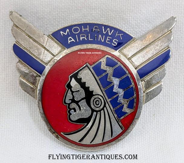 Rare Mid– late 1950’s Mohawk Airlines Pilot Hat Badge in Rhodium Plated Sterling Silver by Balfour