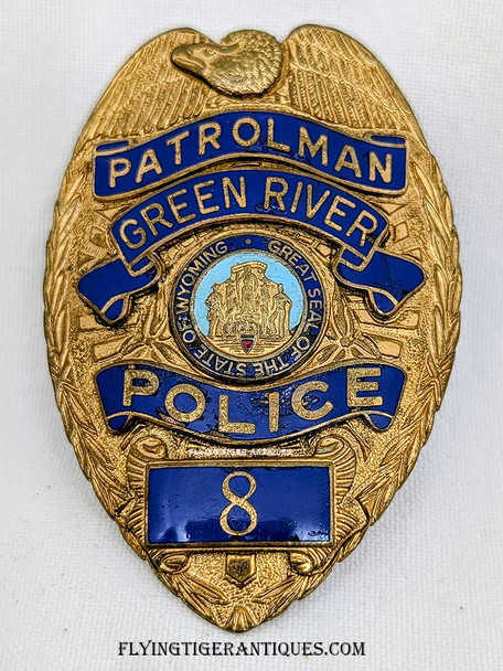 Great Late 1960’s Green River Wyoming Police Patrolman Badge # 8 by Entenmann-Rovin