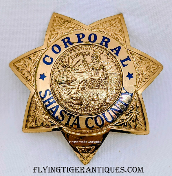 Scarce Title Early 1970’s Shasta County California Deputy Sheriff Corporal Badge by Entenmann-Rovin