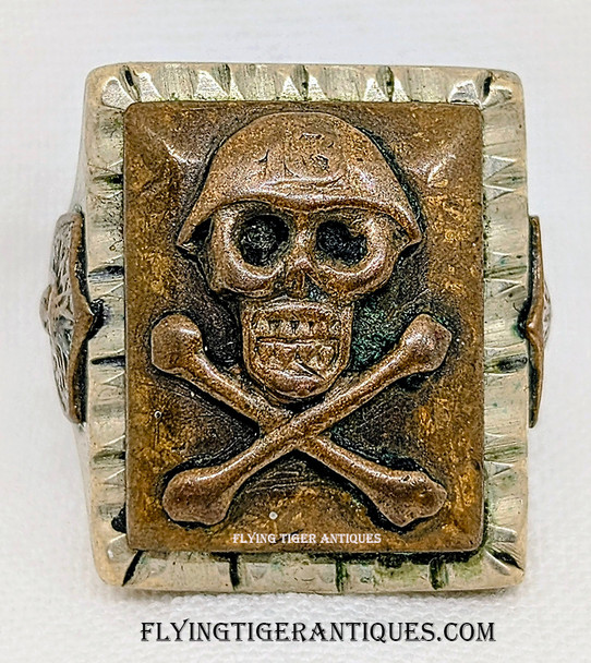 1950s Biker Ring with Skull Wearing 13 Helmet & Indian chief Made in Mexico Size 10.5