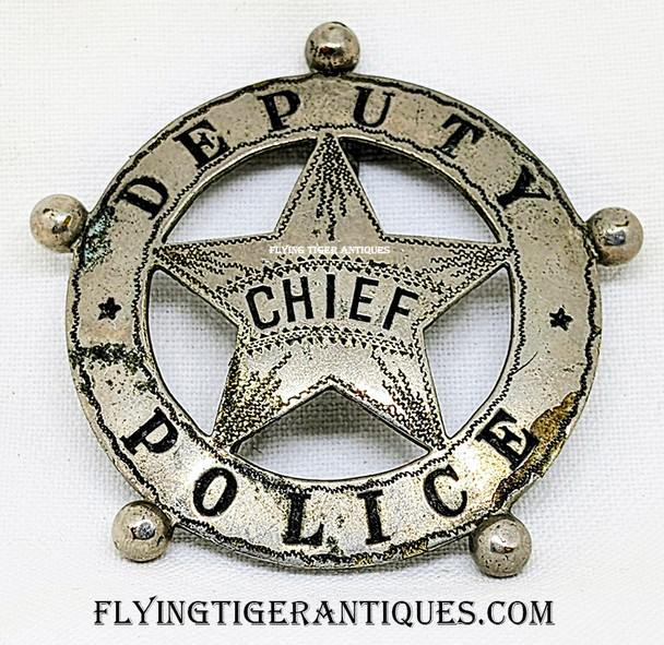 Wonderful 1890’s – 1900’s Old West Northwest / Oregon Style “Stock” LARGE Ball Tipped Circle Star Police Deputy Chief Badge