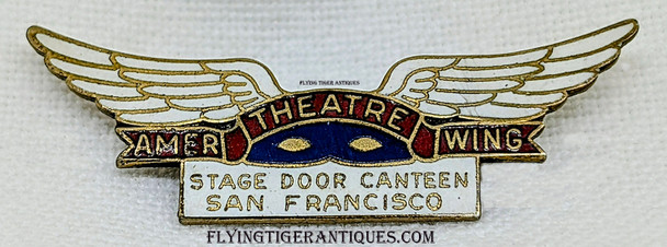 Rare Early World War II American Theater Wing Stage Door Canteen San Francisco Volunteer Badge in Enameled Sterling Silver