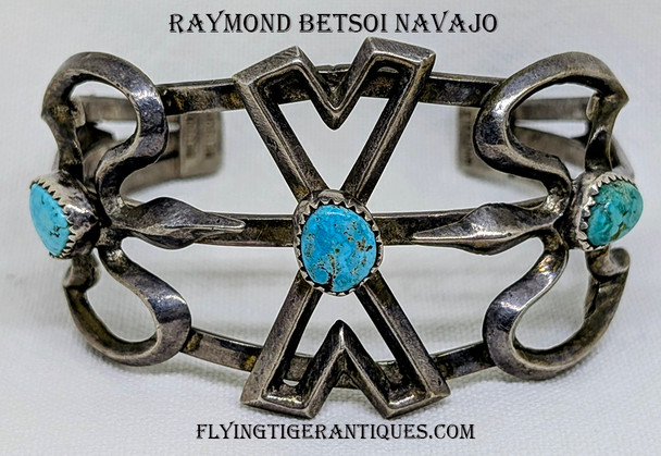 Early Work by Navajo Artist Raymond Betsoi, ca Early 1970’s, Tufa Cast & Carinated Bracelet with Peyote Birds