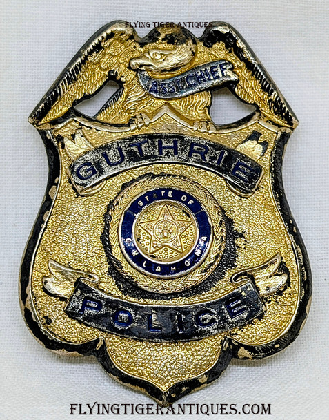 Beautiful Gold-Plated Silver 1930’s – 1940’s Guthrie OK Police Large Assistant Chief Badge