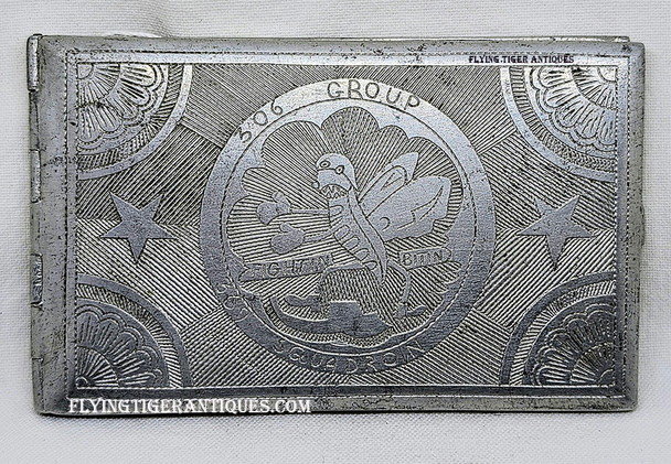 Fantastic World War II USAAF 369th bomb Squadron, 306th Bomb Group, 8th Air Force cigarette Case POW Made Probably Engraved Aircraft Aluminum