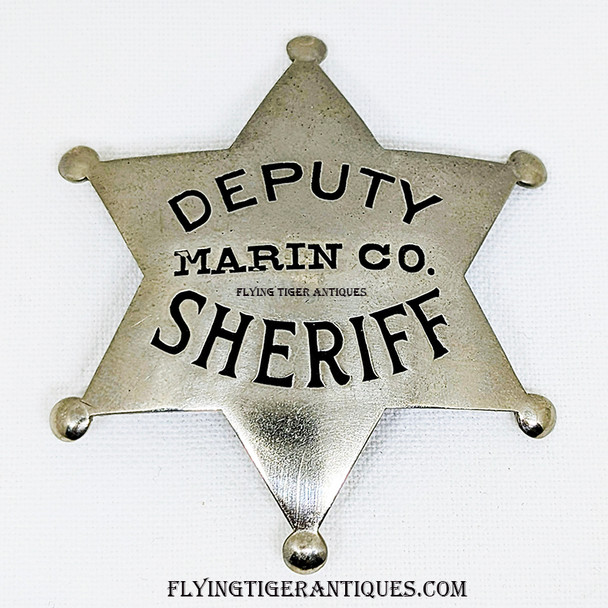 Old 1900’s – 1910’s Marin County California Deputy Sheriff 6-point Round Tip Star Badge