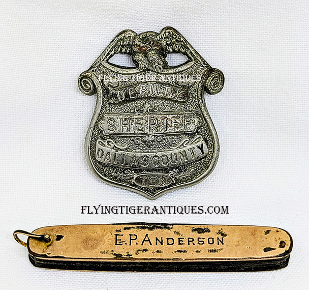 1890’s – 1900’s Dallas County Texas Deputy Sheriff Badge & Pocket Knife of Precinct 5 Justice Edgar Poe Anderson