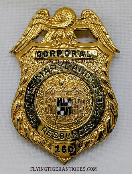 Current Issue circa 2000’s Maryland natural Resources Police (Fish & Game) corporal Badge # 160