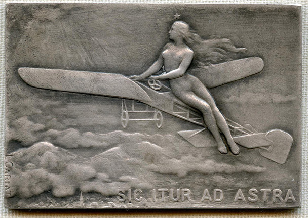 Pre-Entry WWI French Table Model. Nude Piloting a Bleriot Monoplane Over the Clouds