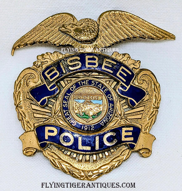 Rare circa 1970 Bisbee Arizona Police Hat Badge by Entenmann-Rovin Control # 13 on Back