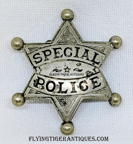 Great Old West circa 1900 Small special Police 6-point LARGE Ball Tips Badge with Great Been There Look!