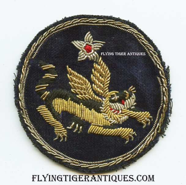 Beautiful Early WWII 1942 USAAF China Air Task Force CBI Made Shoulder Patch in Bullion, Silk, & Wire Embroidery