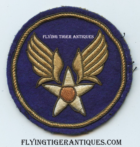 Beautiful Early WWII circa 1942 - 1943 China Air Task Force CBI Made USAAF HQ Patch in Silk & Wire Embroidered on Woven Wool