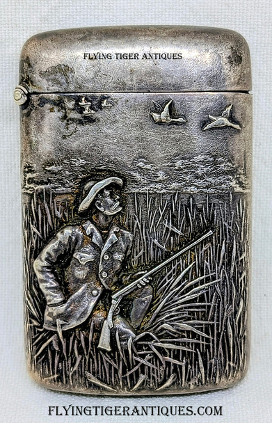 Beautiful Sterling circa 1907 Vesta match Safe with Duck Hunting Scene UL&D 1882 – 1907