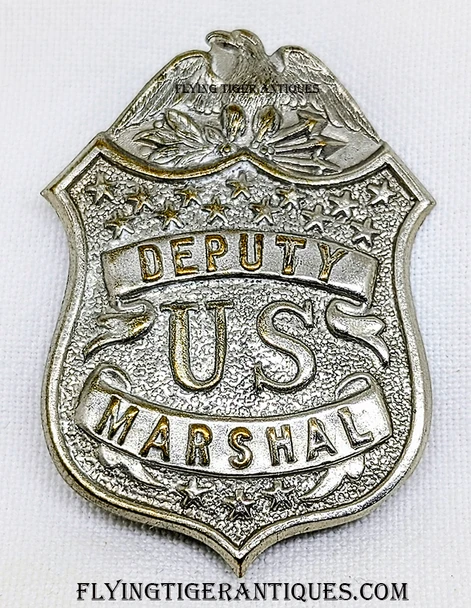 Circa 1900 Deputy US Marshal Eagle Top Shield Badge in Nickel Plated Brass