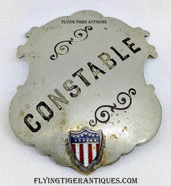 Wonderful 1890’s Constable Badge with Enameled US Shield by Schwerdtle Stamp Co