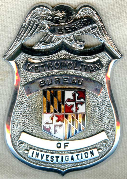 1980s Private Detective Agency Sergeant Badge Baltimore, MD Metro Bureau of Investigation