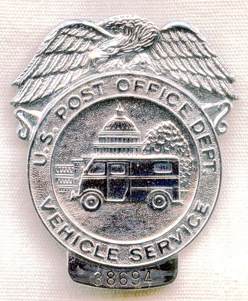 Numbered 1960s US Post Office Dept. Vehicle Service Cap Badge by Walter & Sons