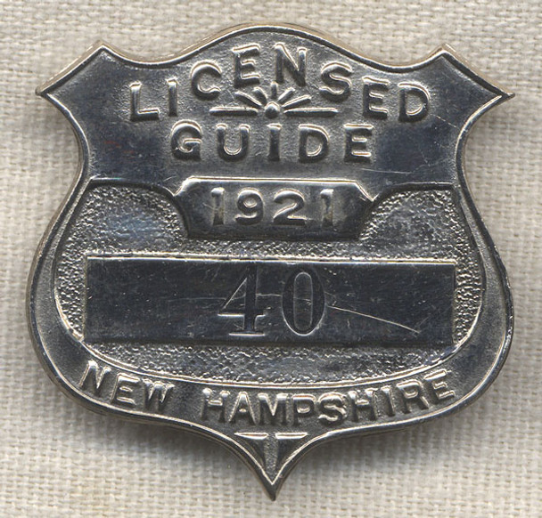 Great 1921 New Hampshire Fish & Game Licensed Guide Badge