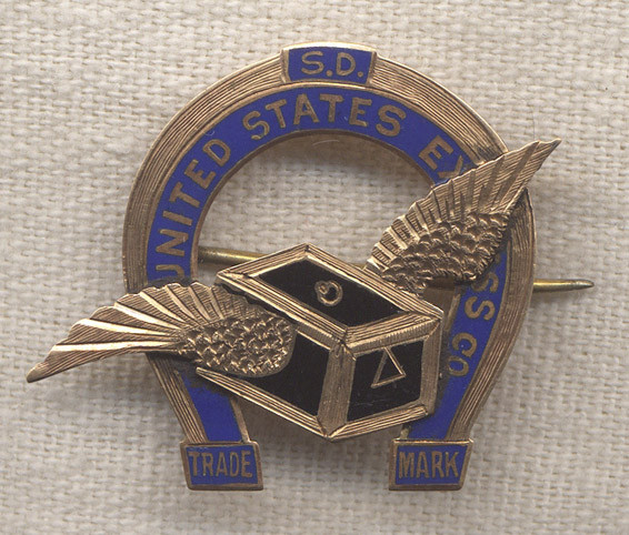 Beautiful 1880s-1890s US Express Co. Gold Enameled Badge with Period Receipt