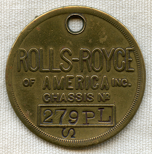 Ext. Rare Ca 1926 Rolls-Royce of America Factory Issued Key Fob w/ Chassis Number