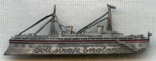 Wonderful Early WWI "Gott Strafe England" German Battleship Badge in Plated and Painted Brass