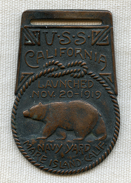 Rare & Beautiful 1919 Bronze USS California Launching Badge from Mare Island Navy Yard