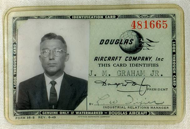 Cool Vintage 1957 Cold War Era Douglas Aircraft Co., Inc. Employee Photo ID Card