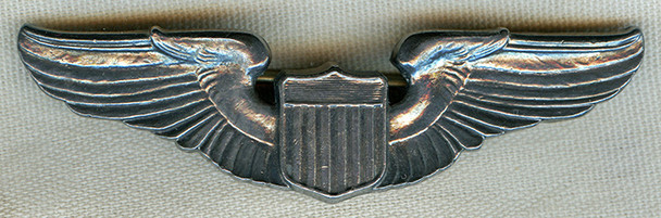 Beautiful Mid-1920's US Air Service/Air Corps Pilot Wing in Unmarked Sterling with Gunmetal Patina