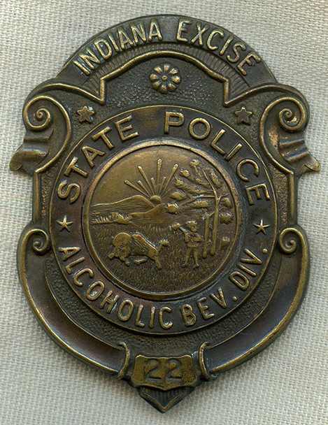 Great Ca. 1933 Indiana Excise State Police Badge Alcoholic Beverage Division 1st Issue
