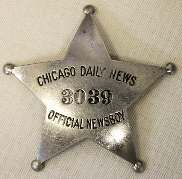 Great 1900's - 1910's Chicago Daily News Official Newsboy Badge by S.D. Childs & Co.