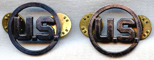Pair of Korean War USAF Enlisted Man Collar Insignia in Silver-Plated Brass by Meyer