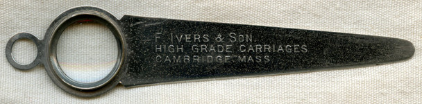 1880s-1890s Advertising Magnifying Glass & Letter Opener for F. Ivers & Son Carriages Cambridge, MA