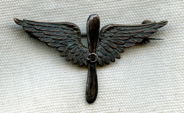 Beautiful WWI USAS Officer Collar Insignia in Silver & Bronze Possibly European-Made