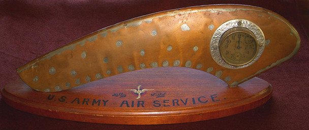 WWI US Air Service Kelly Field Mantel Clock Made from Wooden Propeller
