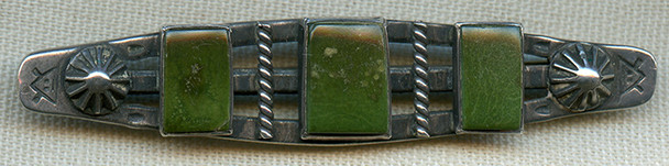 Beautiful 1930s-40s Fred Harvey Type Native American Silver Brooch with Cerrillos Turquoise