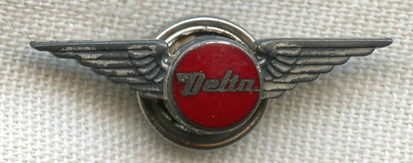 Circa 1956 Delta Air Lines 1 Year of Service Lapel Wing in Sterling by Balfour