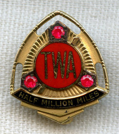 Rare 1930s TWA "Half Million Miles" Lapel Pin