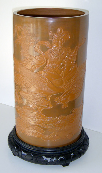 Ca. First Half 20th Century Chinese Redware Vase of Goddess Seated Upon Roc