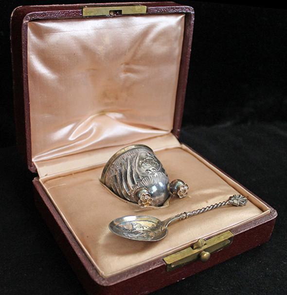 Wonderful 1870's-80's French .950 Silver Cased, Monogrammed Egg Cup & Spoon by Boyer-Callot