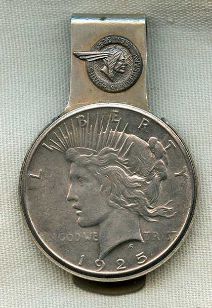 Ca. 1951 Pontiac Auto 25th Silver Anniv. Promotional Money Clip w/ 1925 Liberty Head Silver