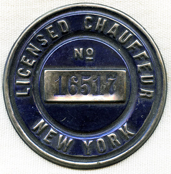 Rare 1910 New York Chauffeur Badge in Exceptional Condition. Rarest of the 3 Undated NY Badges