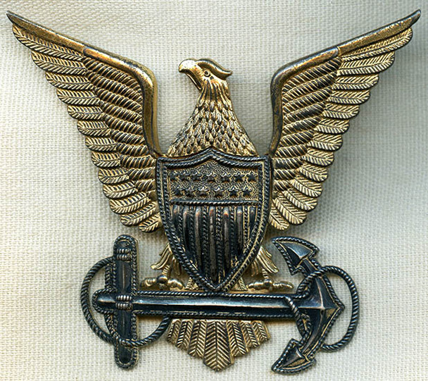 Scarce 1920's US Coast Guard Officer Hat Badge in Gilt & Silvered Cast Bronze