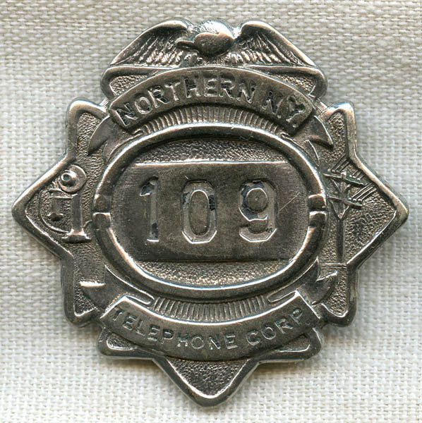 Great Early 1910s Northern New York Telephone Corporation Employee Badge